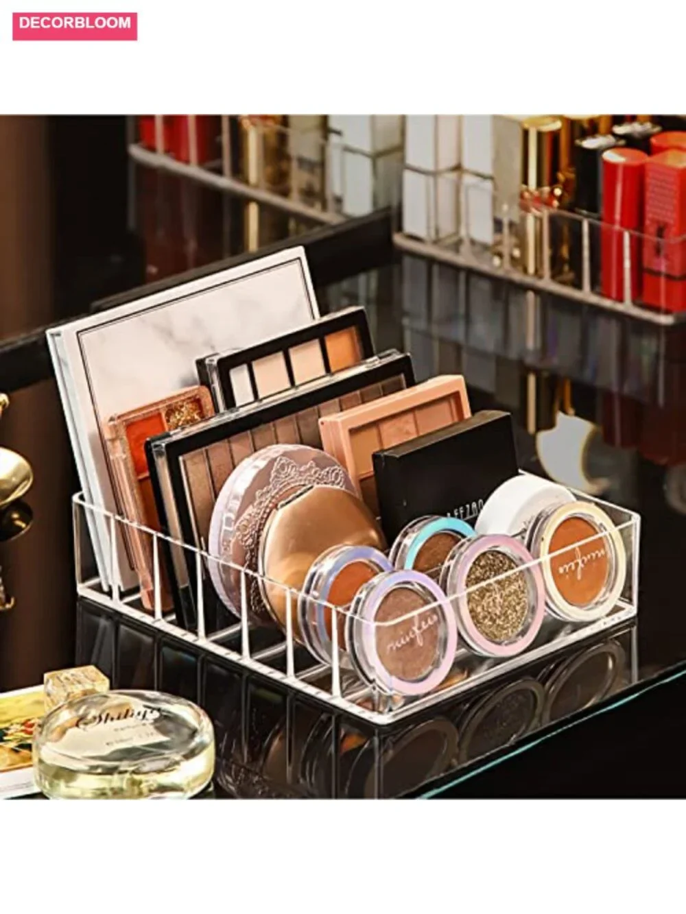 7-Section Acrylic Divided Makeup Organizer for Eyeshadow Palette and Lipstick